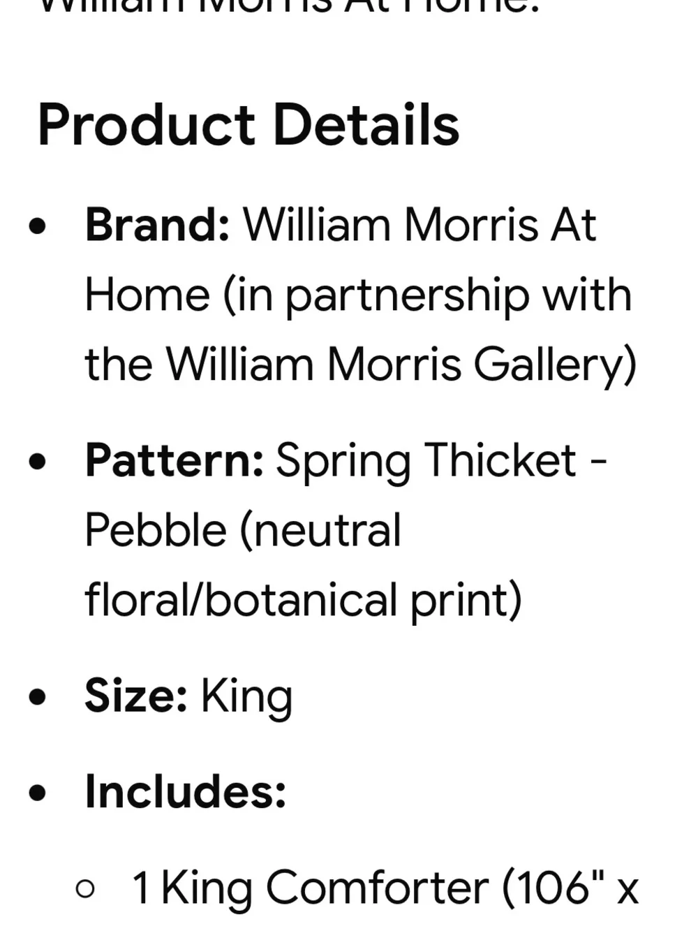 William Morris Spring Thicket Botanical Print King Comforter Set in Cream Floral